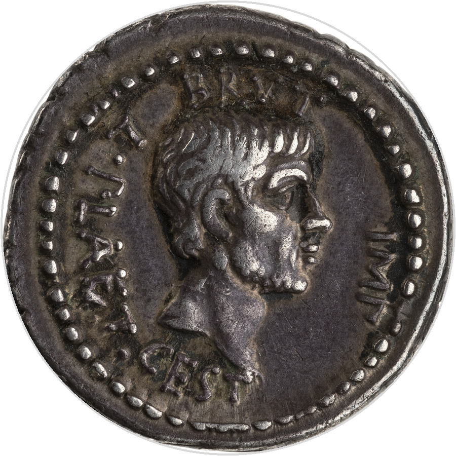 Obverse: bare head of Brutus right